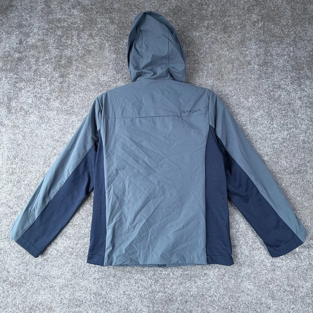 Spyder Softshell Jacket Boys M (10/12) Blue Fleece Lined Logo Hooded Full Zip